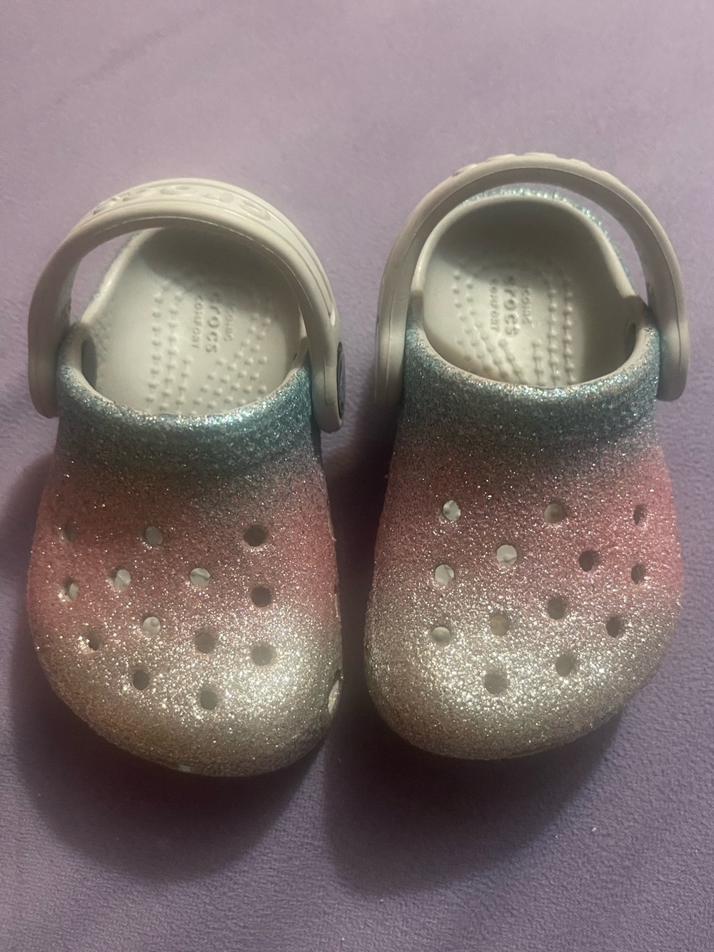CROCS Kids Glitter Gradient Clogs - Pink, Blue & Silver